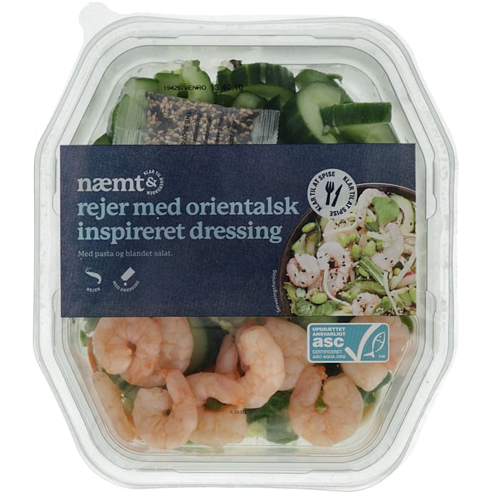 Måltidssalat m. rejer og orientalsk inspireret dressing