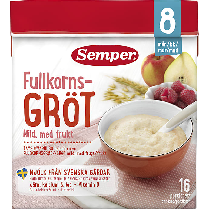 Fuldkornsgrød m. frugt fra 8 mdr. – produktbillede