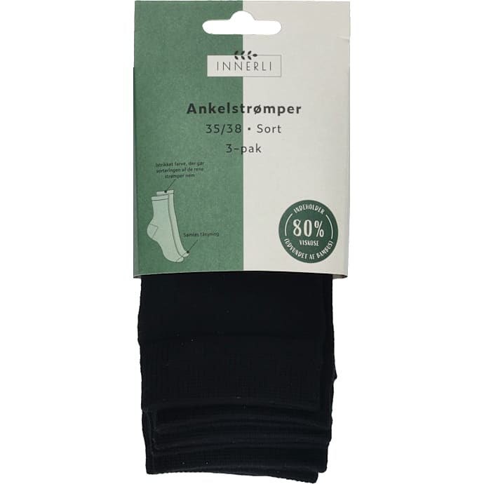 In ankel strømper bambus 3-pk sort 35/38