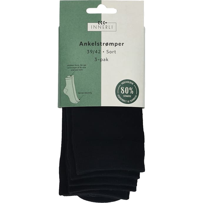 In ankel strømper 3-pk bambus sort 39/42 – produktbillede