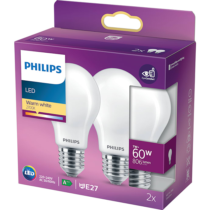 Philips 2-pak LED kronepære 60W - varmt hvidt lyd – produktbillede