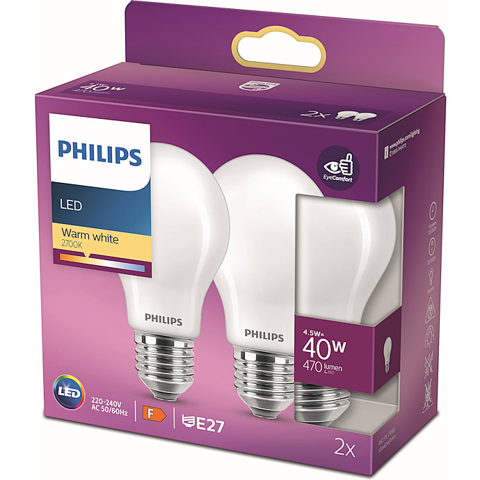 Philips LED kronepærer 4,5W 2-pak - varmt hvidt lys – produktbillede