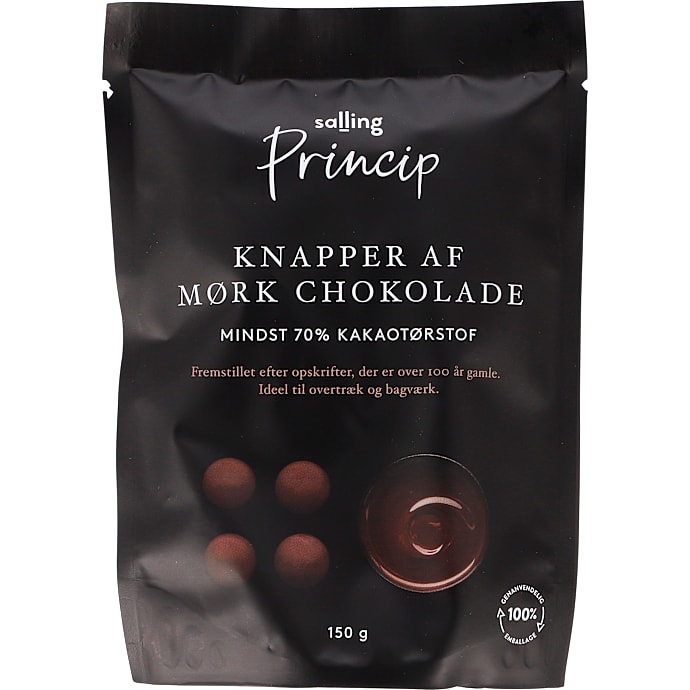 Mørke chokoladeknapper 75% kakao – produktbillede