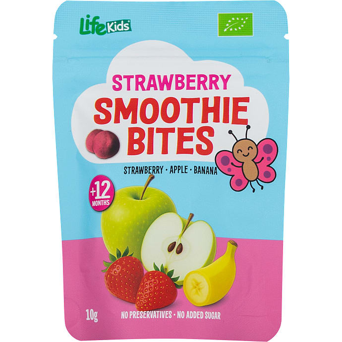 Smoothie Bites frugtsnacks m. jordbær øko – produktbillede
