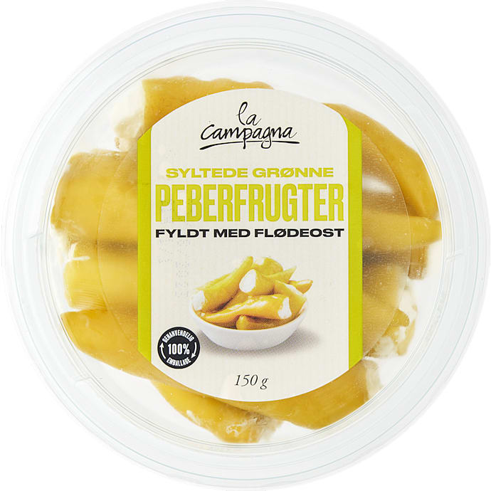Syltede grønne peberfrugter m. flødeost