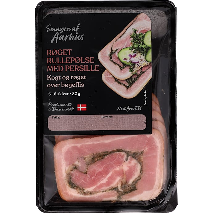 Røget rullepølse m. persille i skiver