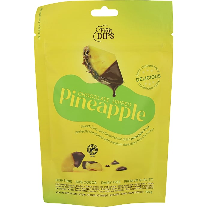 Tørret ananas m. mørk chokolade – produktbillede