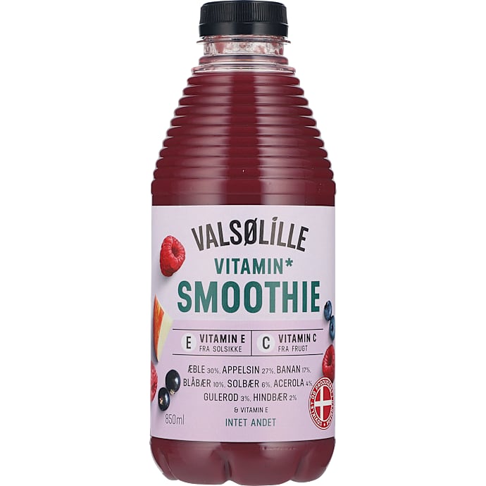 Smoothie m. appelsin, æble, banan, blåbær, solbær og vitamin E – produktbillede