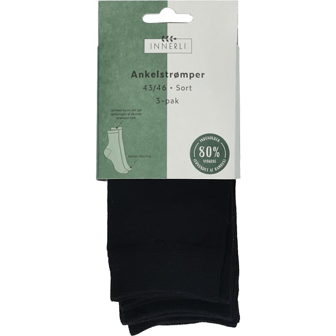 In ankel strømper 3-pk bambus sort 43/46
