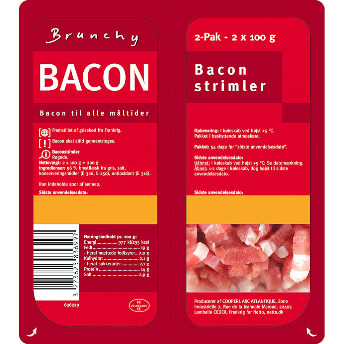 bacon i tynde skiver