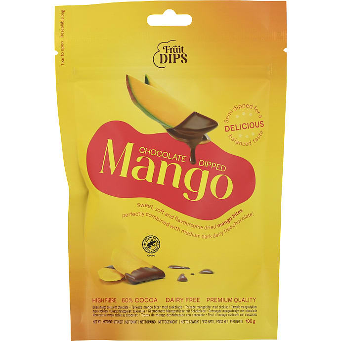 Tørret mango m. mørk chokolade – produktbillede