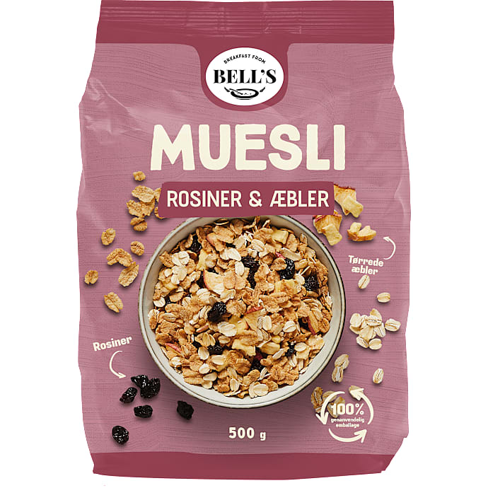 Müsli m. rosiner og æble