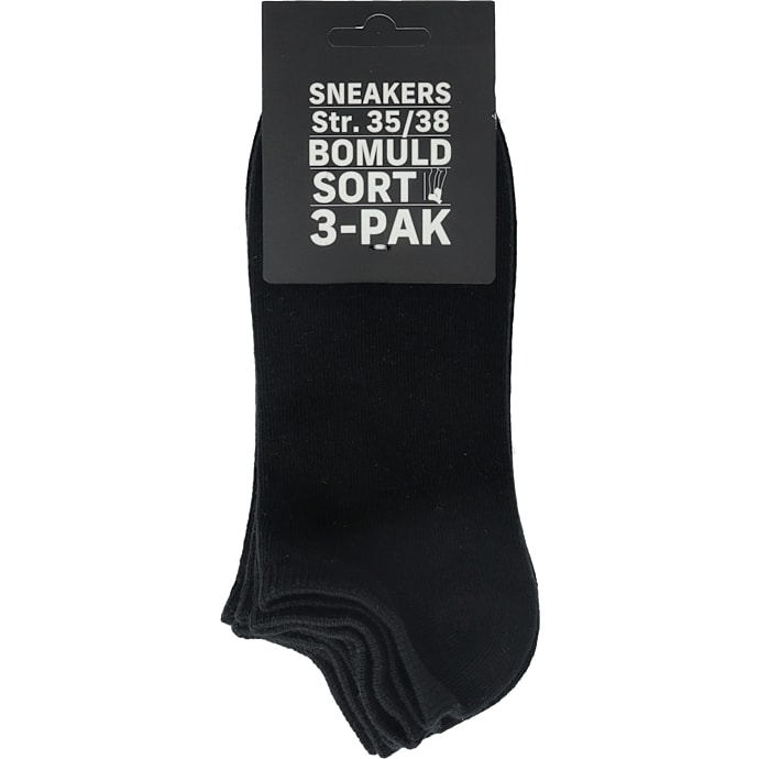 Unisex sneakers str. 35/38 3-pak - sort/hvid – produktbillede