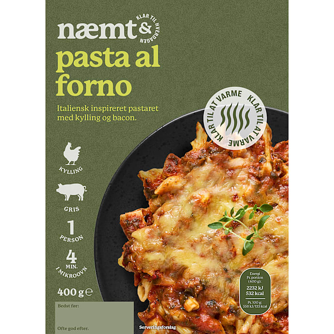Italiensk inspireret pasta m. kylling og bacon