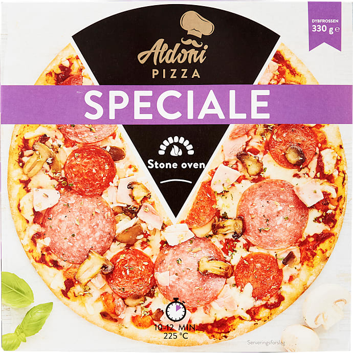 Pizza m. salami, pepperoni, skinke og champignon