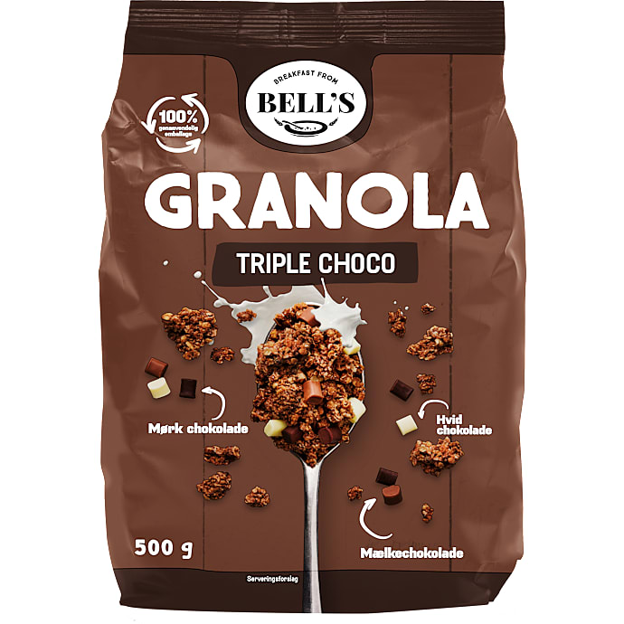 Granola m. mælke, hvid- og mørk chokolade