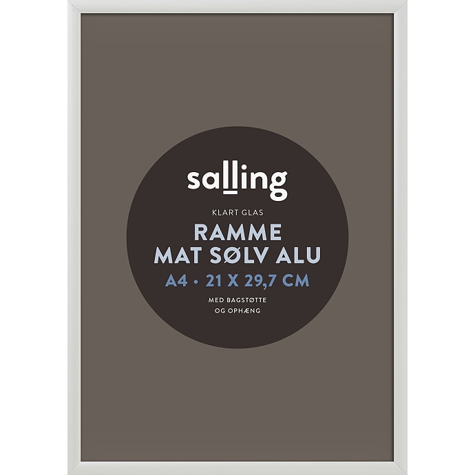 Mat sølv ramme m. glas - 21x29,7 cm