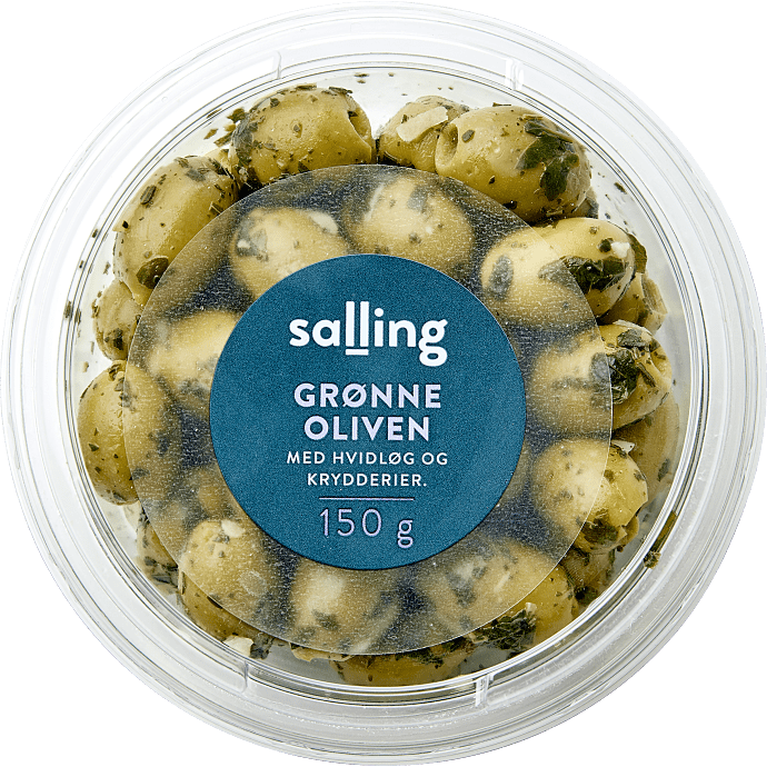 Grønne oliven m. hvidløgsmarinade