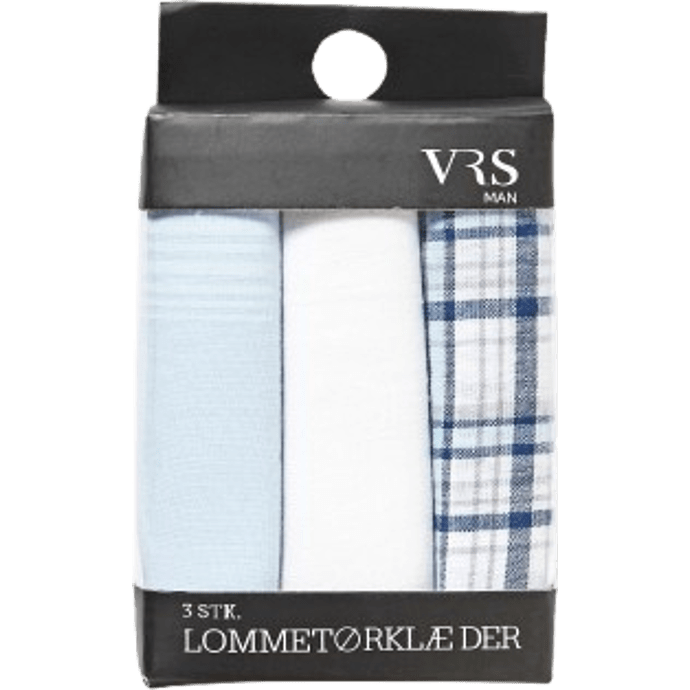 VRS herre 3-pak lommetørklæder str. onesize - blå