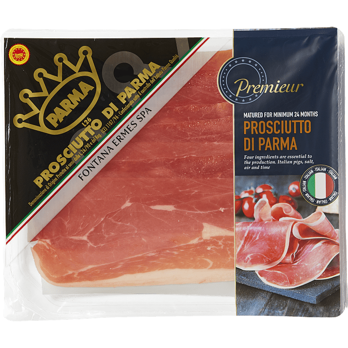 Saltet og tørret italiensk parmaskinke i skiver