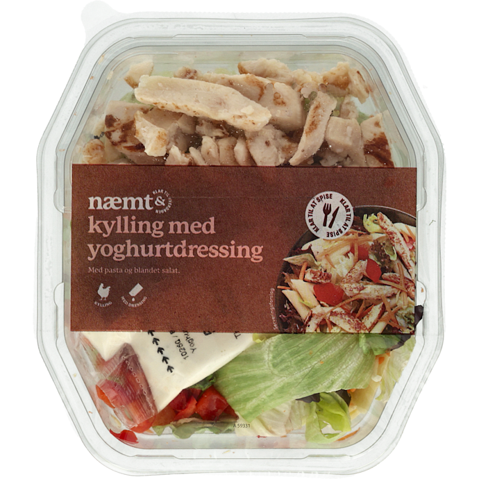 Måltidssalat m. kylling, pasta og yoghurtdressing