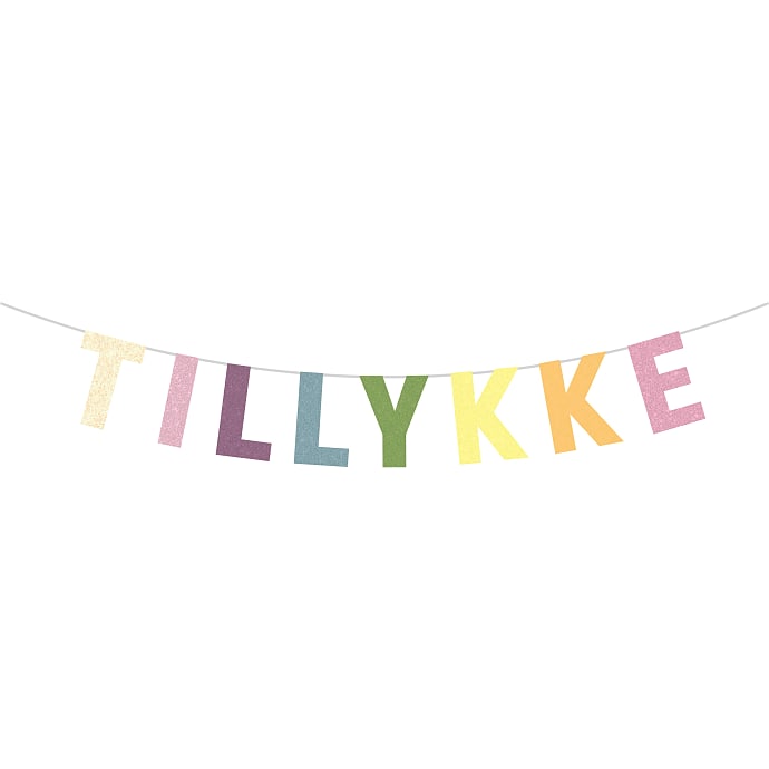 Salling guirlande tillykke m. glitter L: 2,5 meter - multifarvet