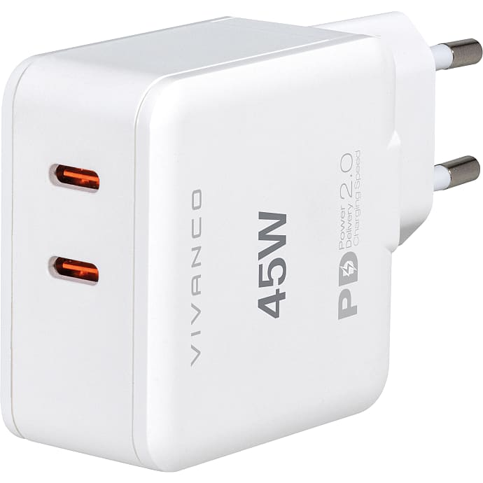 Vivanco oplader 2 USB udgange 45 W - hvid