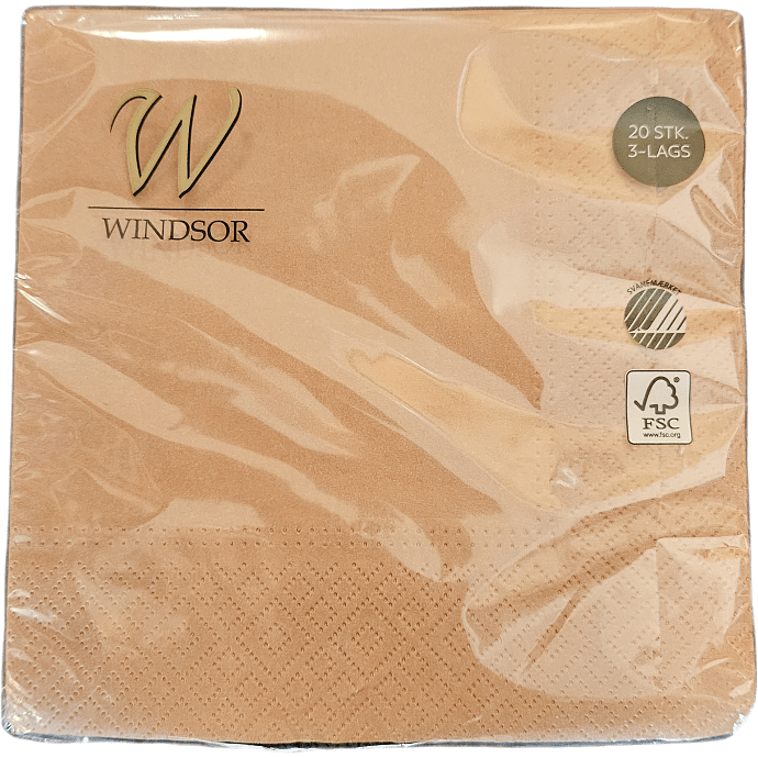 Windsor ensfarvede servietter 33x33 cm 20-pak - kobber
