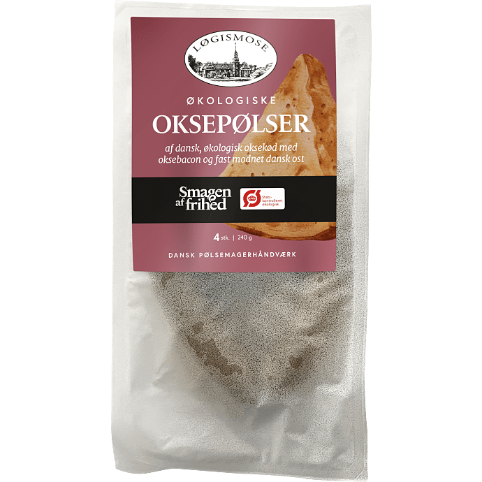 Oksepølser m. bacon og ost