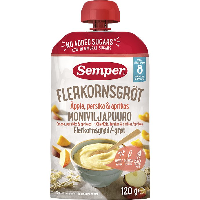 Flerkornsgrød m. æble, fersken og abrikos