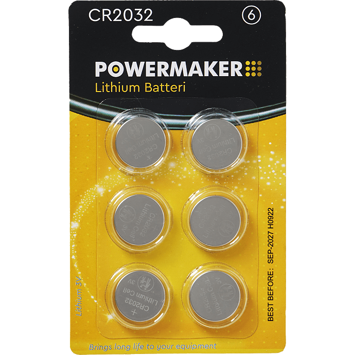 Knapcelle CR 2032 batterier 6-pak