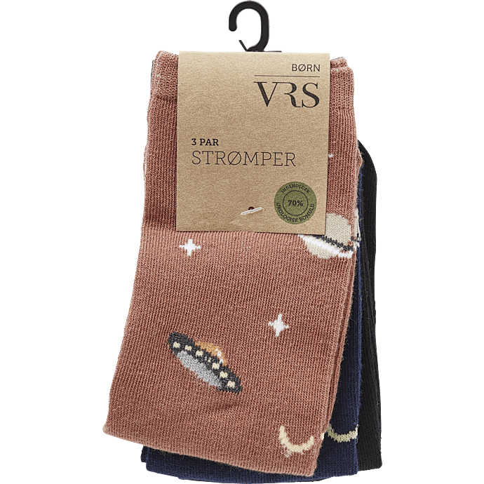 VRS børn 3-pak strømper str. 31/34 - multifarvet