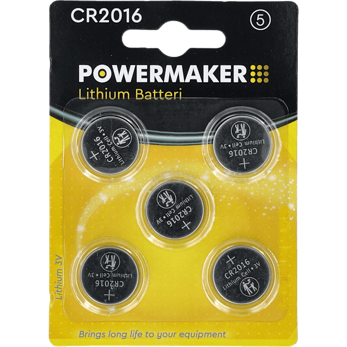 Powermaker knapcellebatterier CR2016 5-pak