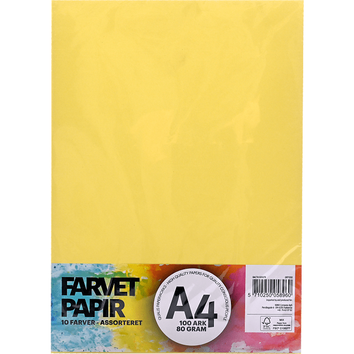 Farvet papir A4 100 ark - 10 farver