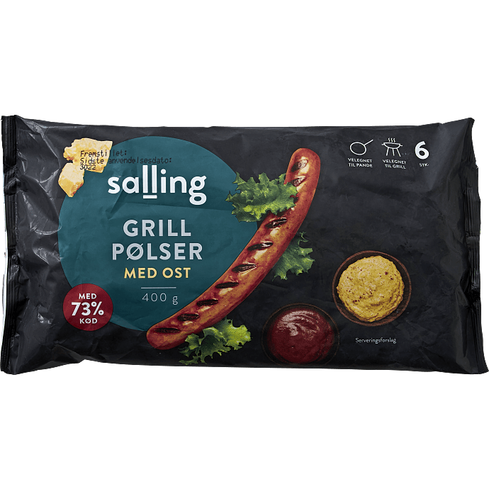 Grillpølser m. ost 73% kød