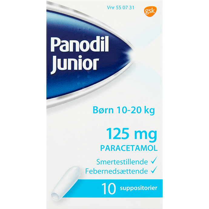 Smertestillende og febernedsættende stikpiller børn 10-20 kg 125 mg