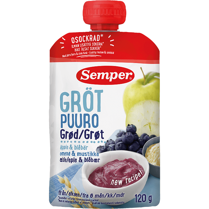 Grødsmoothie m. blåbær og æble fra 6 mdr.