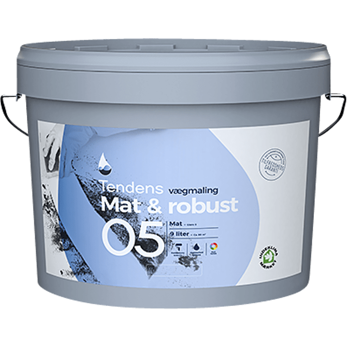 Tendens Mat & Robust vægmaling glans 5 9 liter - hvid