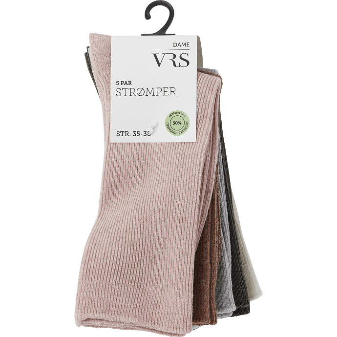 VRS dame 5-pak rib strømper str. 35/38 - multifarvet