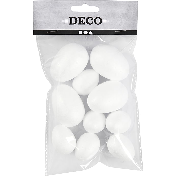 Diy æg, hvid, styropor, 10stk.