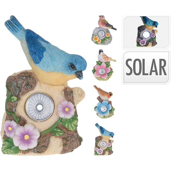 Kristel Fugl med solcellelampe - assorteret