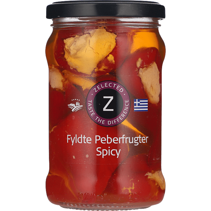 Fyldte røde peberfrugter m. krydret friskost