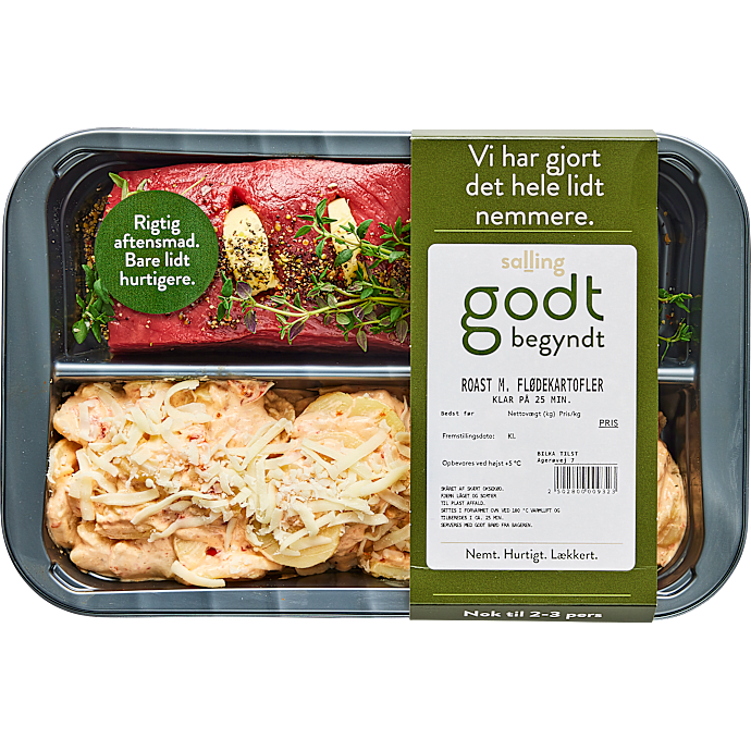 Hvidløgsroast m. flødekartofler og rød peber