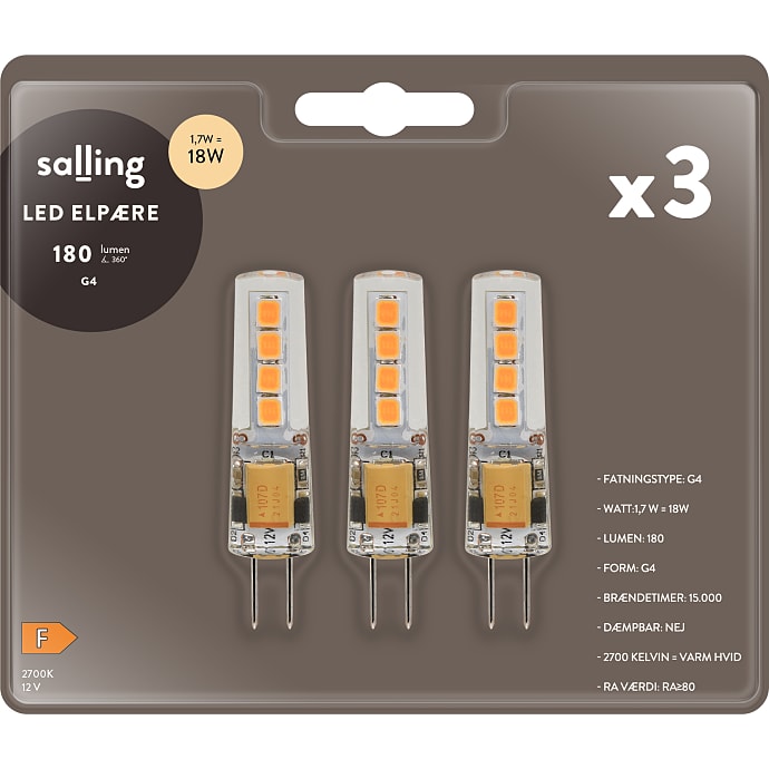 Salling 3 pak LED pin 1,7W - varmt hvidt lys