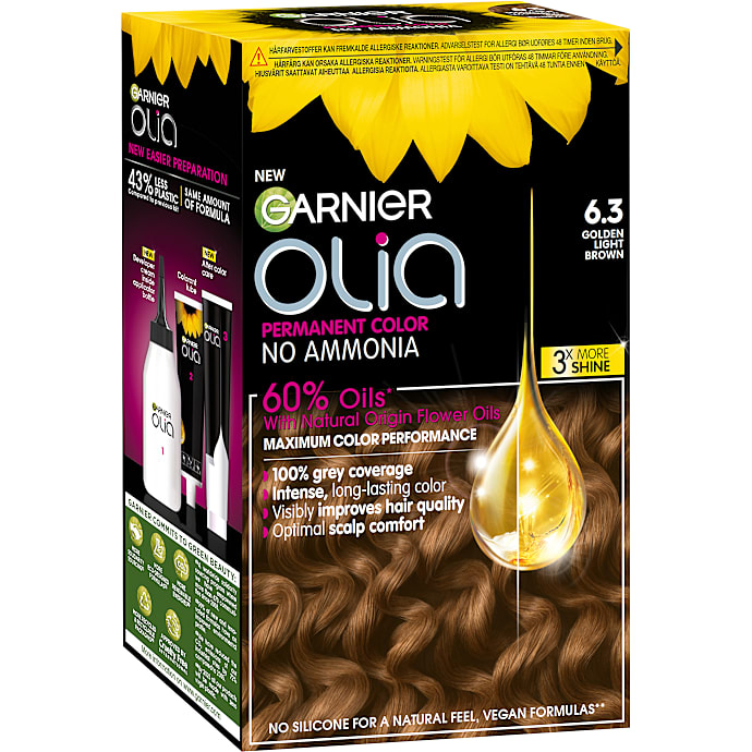 Permanent hårfarve 6.3 Golden Light Brown m. blomsterolie u. ammoniak