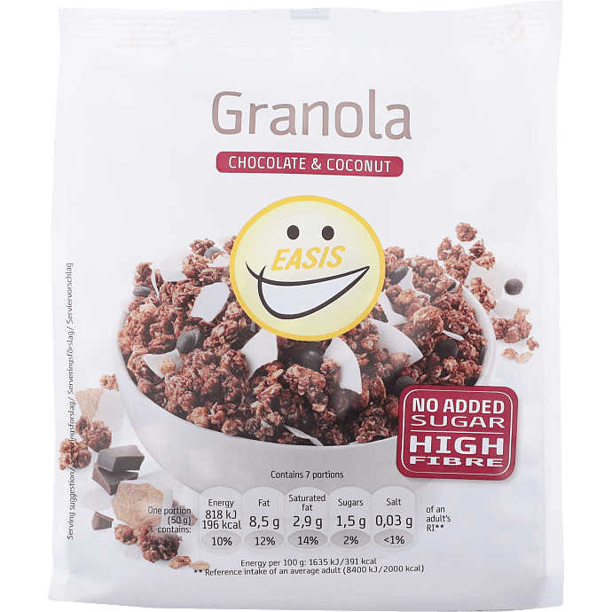 Granola m. chokolade og kokos u. tilsat sukker
