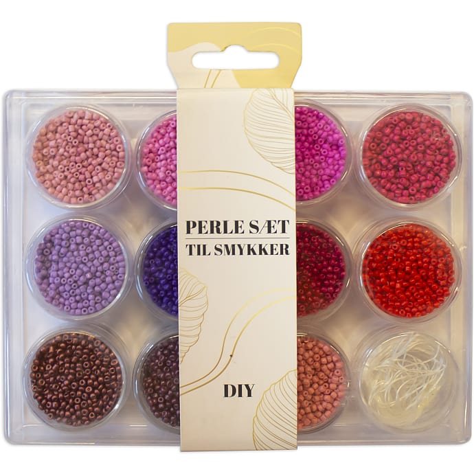 Perleæske små perler 12 stk. - lilla toner
