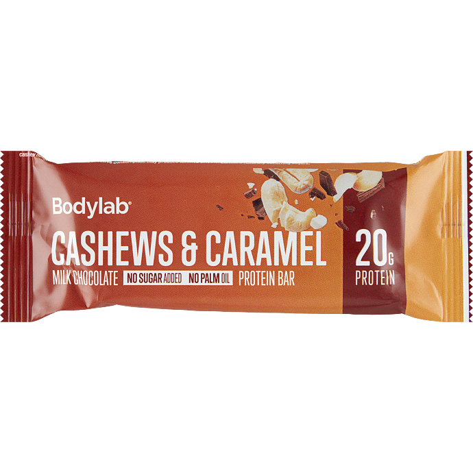 Proteinbar m. cashewnødder og karamel u. tilsat sukker