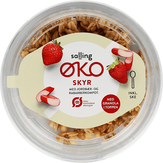 Skyr m. jordbær- og rabarberkompot 1,5% fedt øko