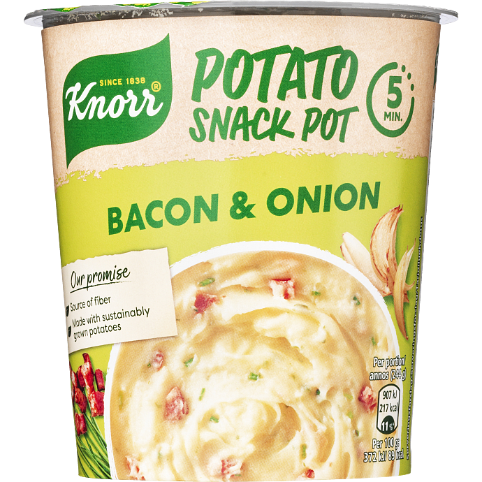 Kartoffelmos m. bacon og løg
